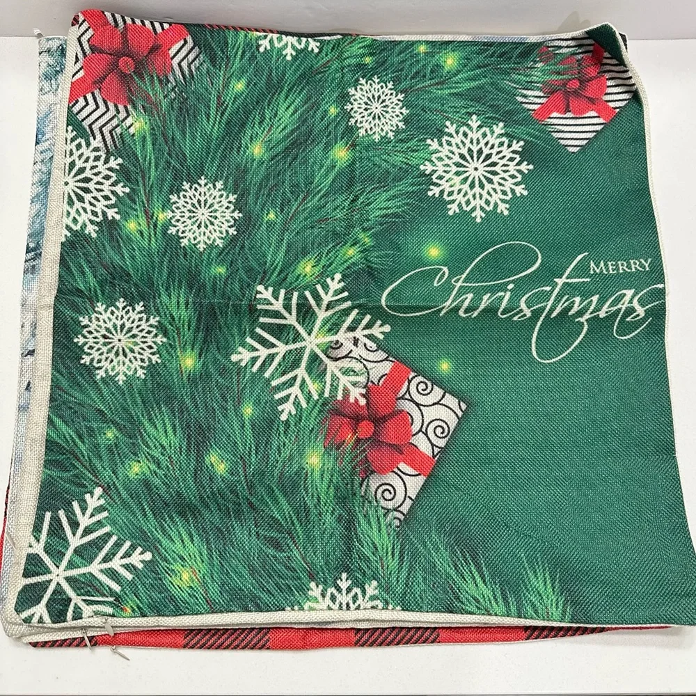 Festive Holiday Christmas Pillow Covers Set of 6 (no inserts)‎ 17.25” Square NEW